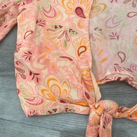 Zara Orange Paisley Open Back Cutout Flare Bell Long Sleeve Top L - Picture 13 of 15